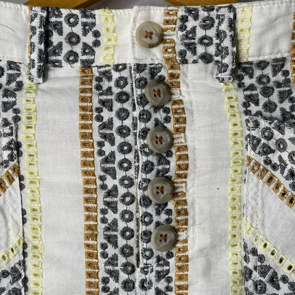 Anthropologie Quincy Embroidered Eyelet Button Fly Pencil Skirt 2 Spring Boho - Picture 5 of 10